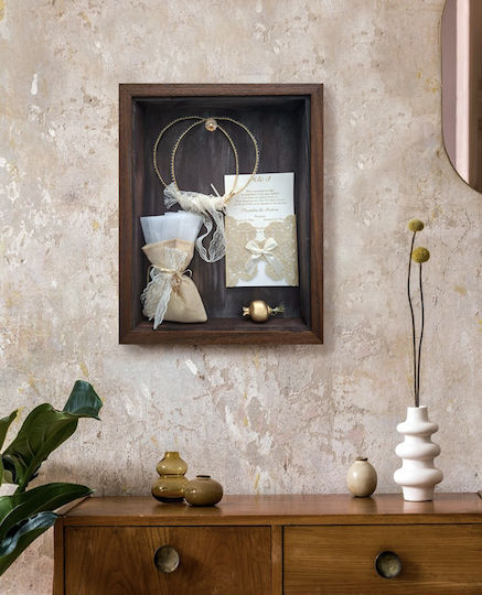 Wall-Mounted Rectangle Wedding Crown Case / Photo Frame Wooden Handmade with Walnut Glass 45x35cm