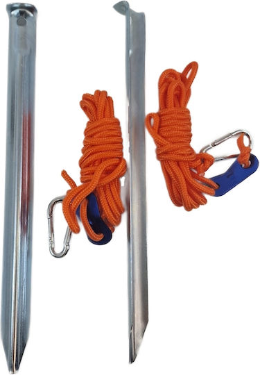 Metal Pegs Ropes Set of 2 Pieces for Additional Securing of Umbrellas Tents Solart 2517