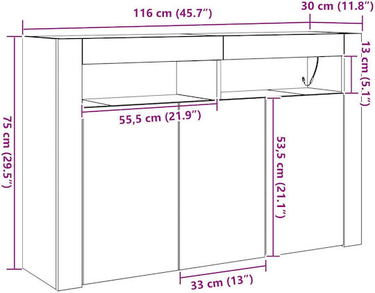 Μπουφές Ξύλινος Παλιό Ξύλο 116x30x75cm