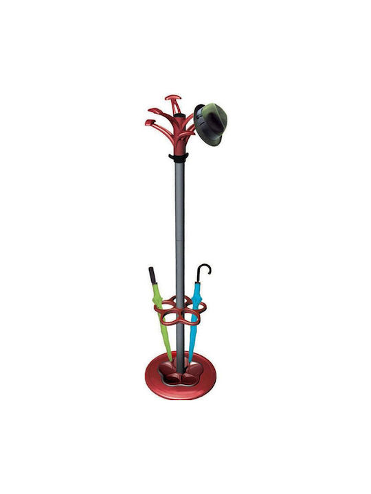 Bama Metallic Coat Rack with Umbrella Holder Red/ White With 8 Hooks and 5 Umbrella Slots 45x45x170cm