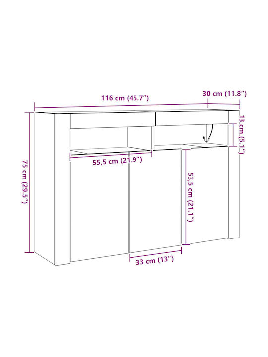 Μπουφές Ξύλινος με Συρτάρια Γκρι 116x30x75cm