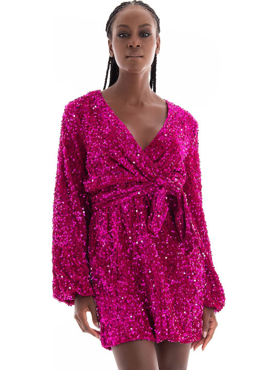 Ka6890 Rochie Mini De Seara Wrap-Around Fuchsia