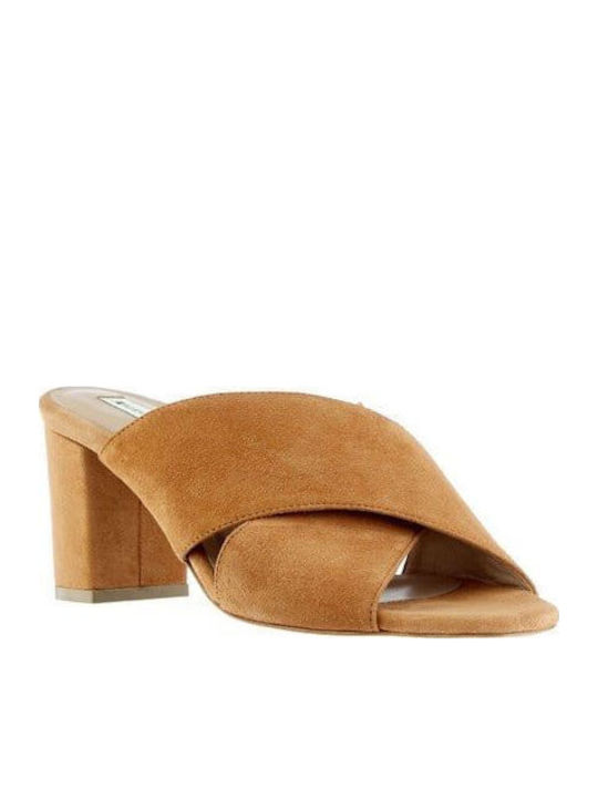 Piele Mule cu Toc în Culoare Bej