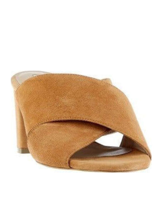 Piele Mule cu Toc în Culoare Bej