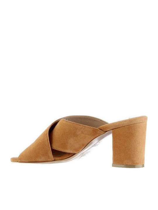 Piele Mule cu Toc în Culoare Bej