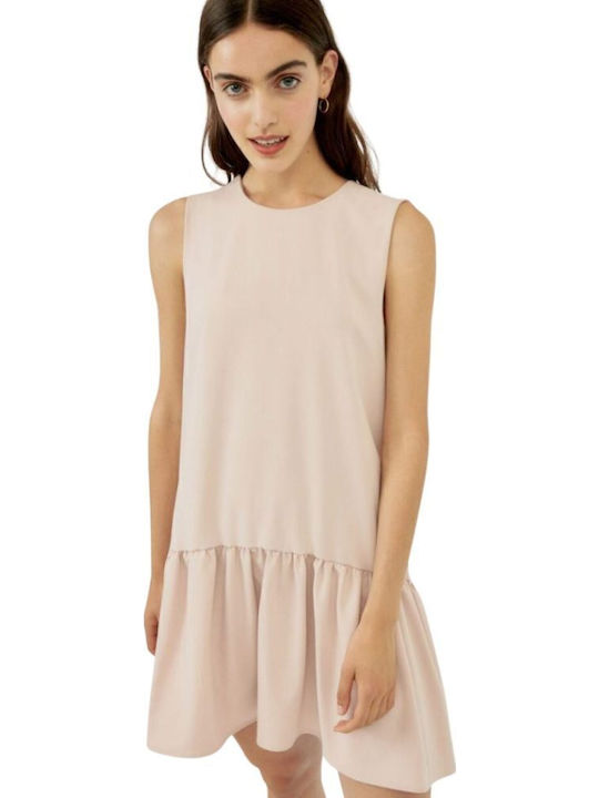 Summer Mini Dress with Ruffle Beige