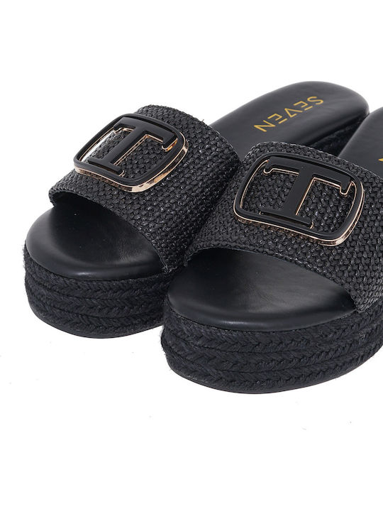 Sommer Damenplattformen in Stil Pantoffeln Schwarz