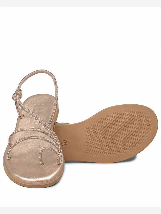 Leather Women's Flat Sandals Rose Gold Size 32 Copper