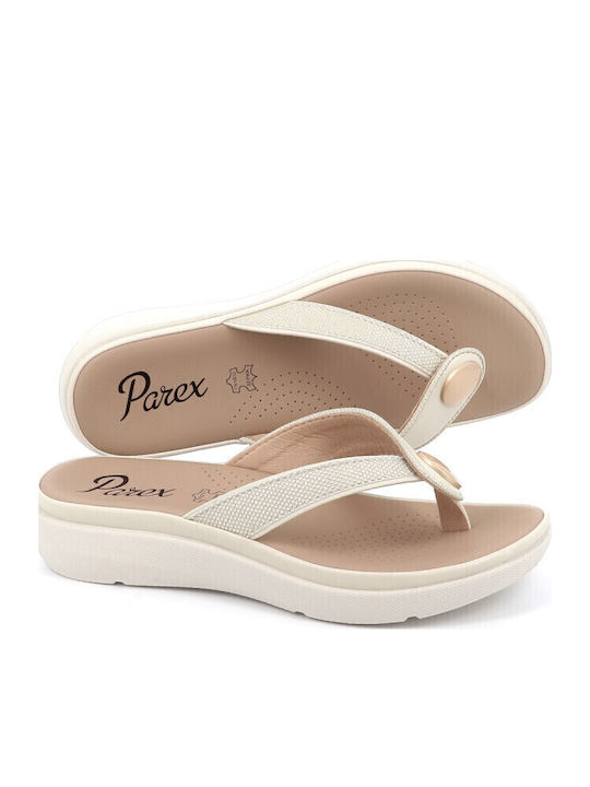 Leder Flache Sandalen für Damen in Ecru Farbe