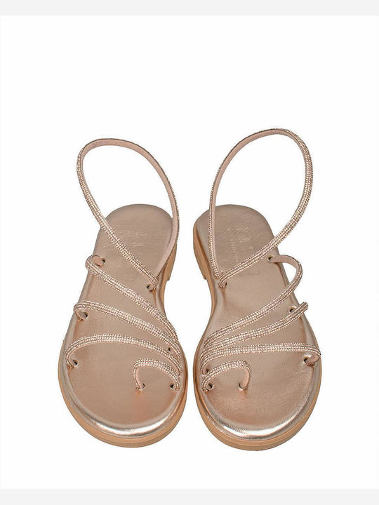 Leather Women's Flat Sandals Rose Gold Size 34 Copper