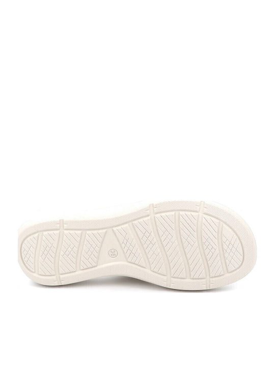 Leder Flache Sandalen für Damen in Ecru Farbe