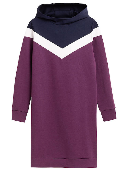 Mini Athletic Dress Long Sleeve with Hood Purple
