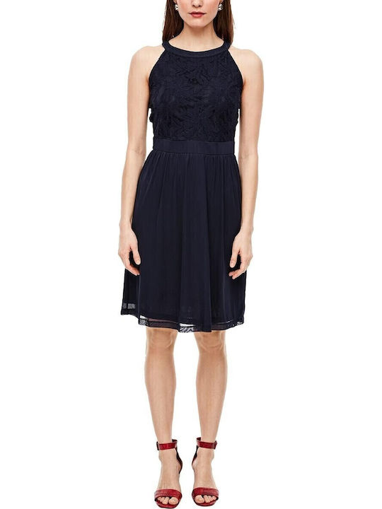 Summer Midi Dress for Wedding - Christening with Lace Navy Blue