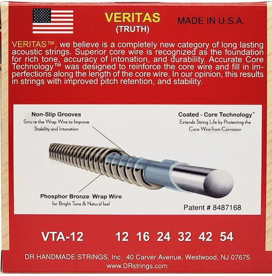 Dr Strings Veritas Vta-12 Phosphor Bronze Χορδές Ακουστικής Κιθάρας 012 054 Light
