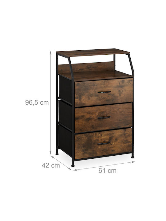 Sertar de depozitare din metal și lemn cu 3 sertare L96.5xW61xH42buc