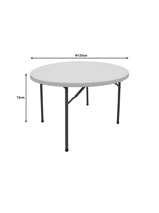Comfort Outdoor Dinner Foldable Table with Plastic Surface and Metal Frame White Shade 120x120x74cm