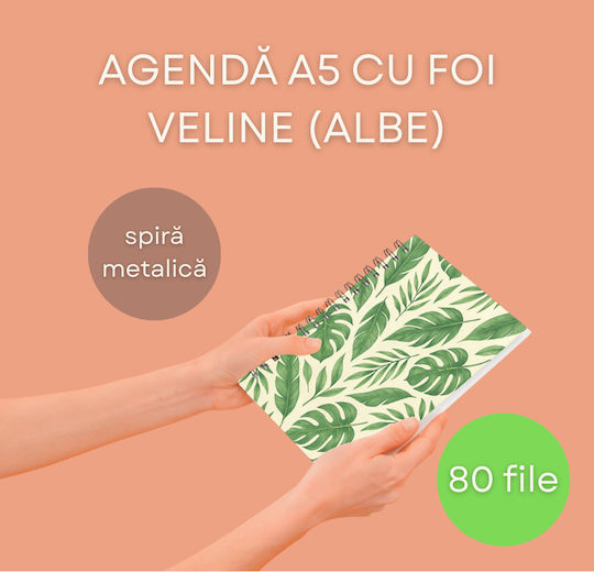 Caiet Spiral A5 Jurnal Bullet 80 Foi cu Pagini Albe Verzi