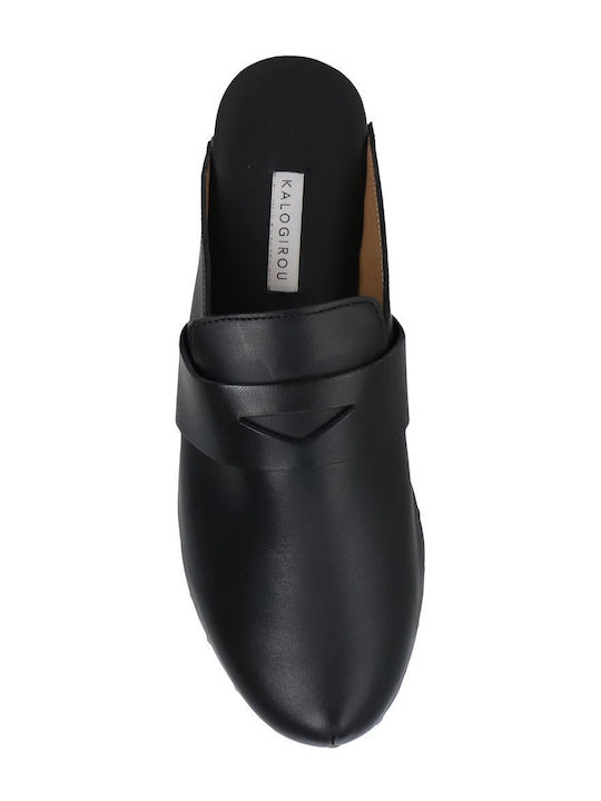 Leather Mules with Low Heel in Black Color