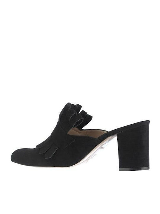 Leather Mules with Heel in Black Color