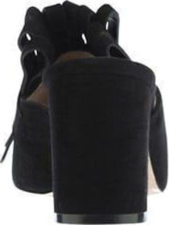 Leather Mules with Heel in Black Color