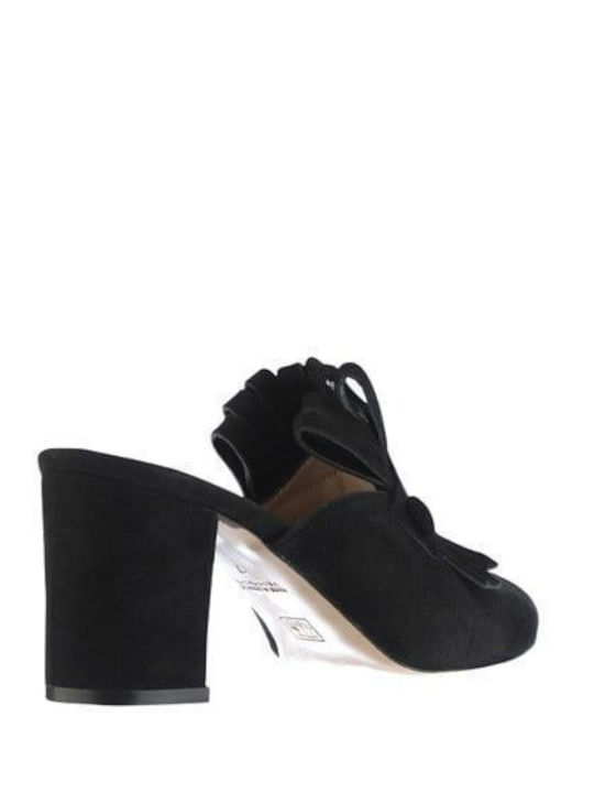 Leather Mules with Heel in Black Color