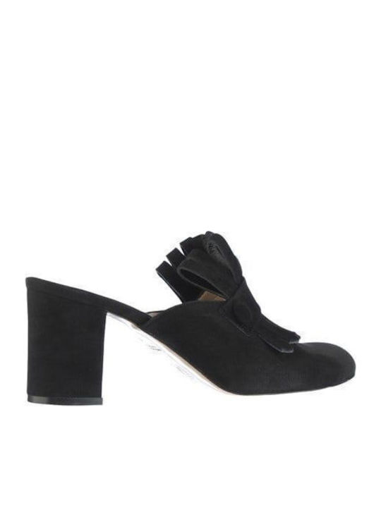 Leather Mules with Heel in Black Color