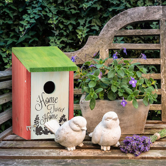 Căsuță decorativă pentru păsări din lemn 21.5 X 12 X 15.2 cm roșu verde