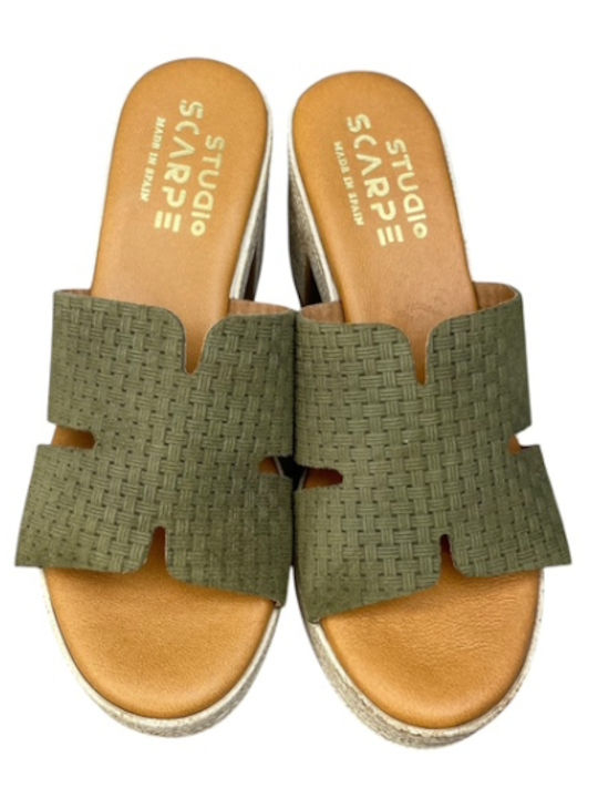 Leather Mules with Heel in Green Color