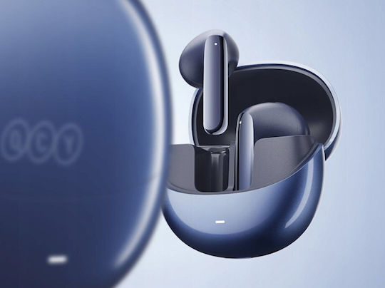 QCY HT 10 Pro Earbud Bluetooth Handsfree Earphones with Sweat Resistance and Charging Case Blue