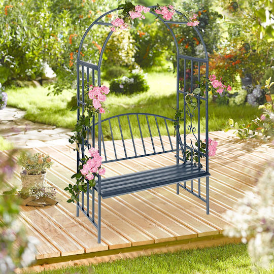 Arcadă Metalică de Grădină pentru Flori Cățărătoare Bancă 2 Persoane Antracit Dimensiuni 205 X 115 X 50 Cm Relaxdays