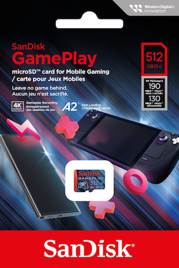 Sandisk Gameplay SDXC 512GB U3 V30 A2 UHS-I 190MB/s με αντάπτορα