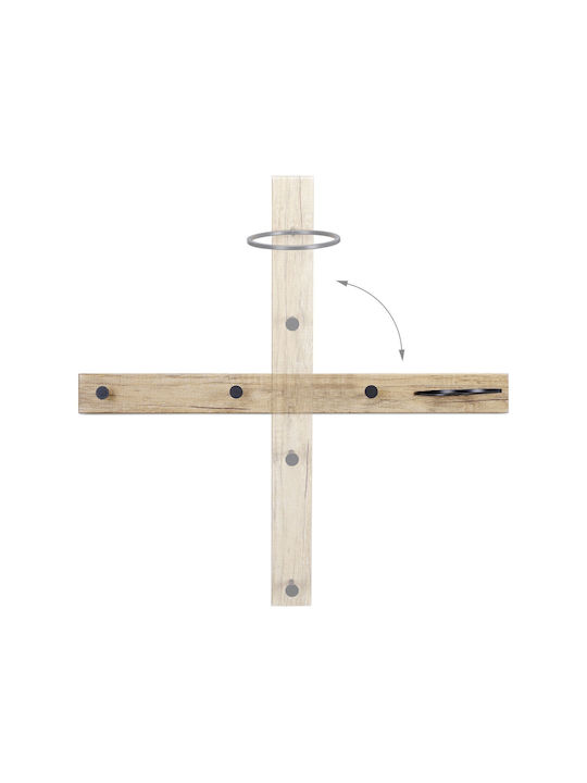 Coat Rack 3 Hooks 1 Ring MDF Iron Dimensions 13 x 65 x 14.5 cm Brown Black Relaxdays