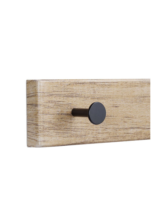Coat Rack 3 Hooks 1 Ring MDF Iron Dimensions 13 x 65 x 14.5 cm Brown Black Relaxdays