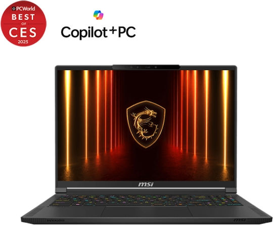 MSI Stealth A16 AI+ A3XWHG 16" OLED QHD+ 240Hz (Ryzen AI 300 Series-9 ХX 370/32GB/1TB SSD/GeForce RTX 5070 Ti/W11 Home) (Международна английска клавиатура)