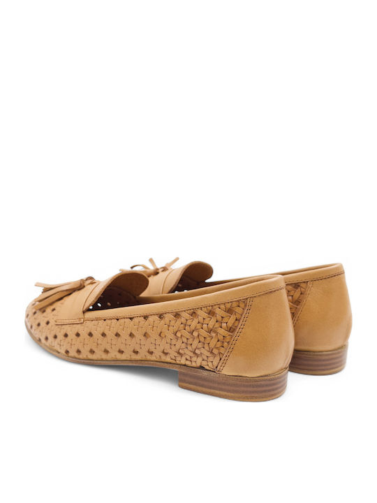 Leather Women's Moccasins in Tabac Brown Color