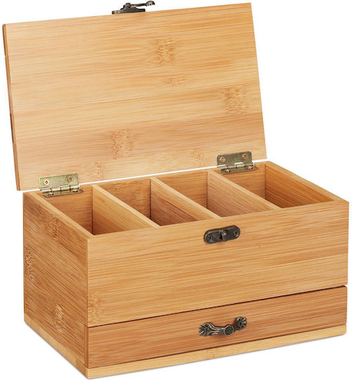 Relaxdays Καλάθι Αποθήκευσης Bamboo με Καπάκι Μπεζ 20x12x11cm