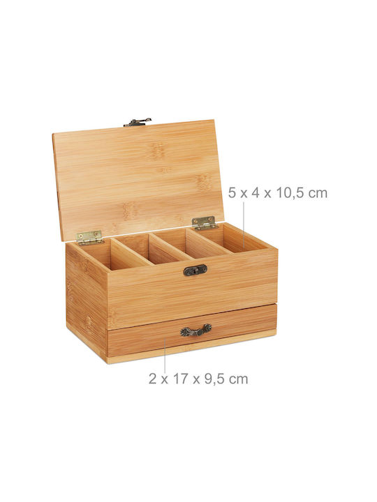 Relaxdays Coș de Depozitare Bambus cu capac Bej 20x12x11cm 1buc