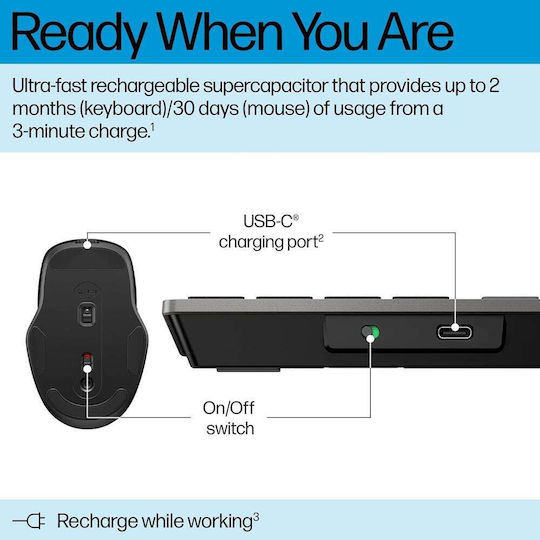 HP 720 Multi-Device Ασύρματο Bluetooth Σετ Πληκτρολόγιο & Ποντίκι International English