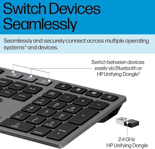 HP 720 Multi-Device Ασύρματο Bluetooth Σετ Πληκτρολόγιο & Ποντίκι International English