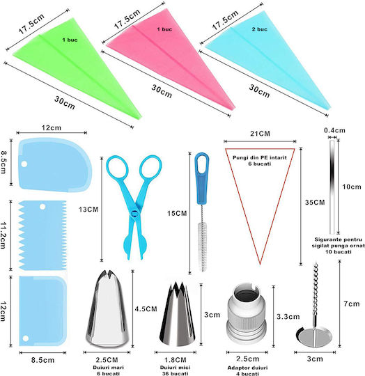 Set Pungi De Patiserie Metalice 72 Bucăți