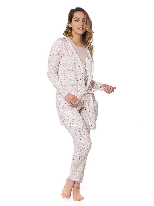SNC Homewear Χειμερινό Γυναικείο Σετ Πιτζάμας Βαμβακερό Πορτοκαλί