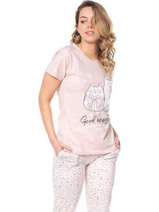 SNC Homewear Χειμερινό Γυναικείο Σετ Πιτζάμας Βαμβακερό Πορτοκαλί