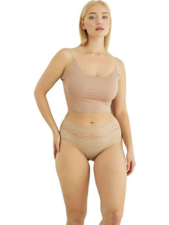 Βαμβακερά Hohe Taille Damen Slip MultiPack mit Spitze Burgundisch