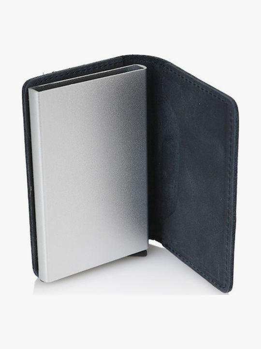 Leather Men's Wallet Cards with RFID and Slide Mechanism Black