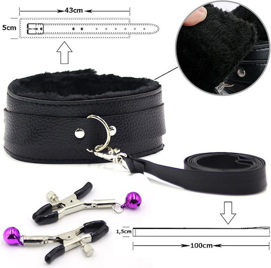 BDSM Kit Σετ Ερωτικά Αξεσουάρ Φετίχ Δεσίματος από Δερματίνη Μαύρο 10τμχ