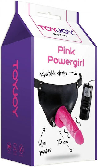 Rosa realistischer Dildo mit Harness & Vibration Toyjoy Powergirl Vibrations-Strap-On Rosa 15cm