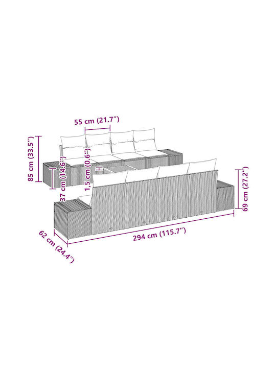Zweisitziges Sofa Außenbereich Rattan mit Kissen 55x55x37cm