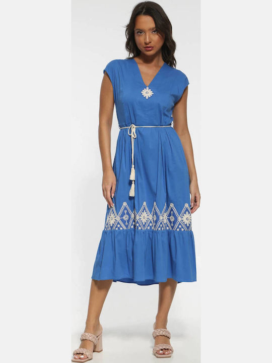 Rochie De Vară Midi Pentru Nuntă Botez Albastru Rouă