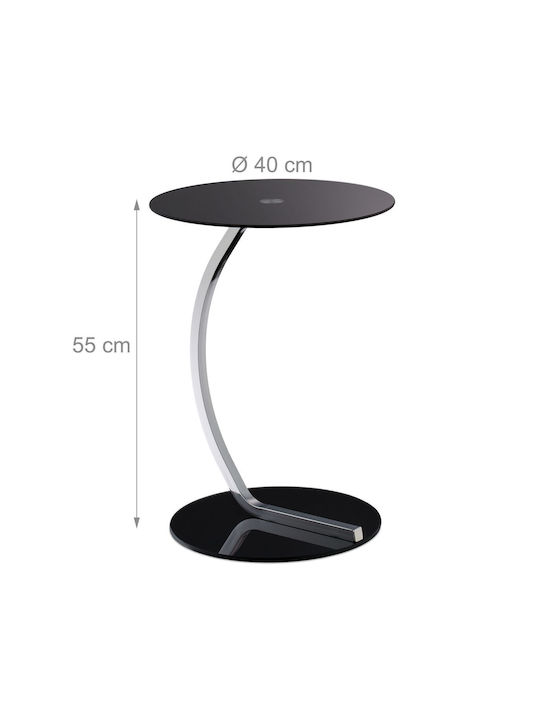 Masă Laterală Rotundă Mese De Cafea Din Sticlă Neagră L40xL55cm