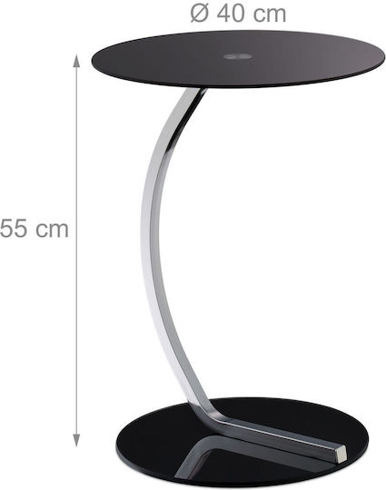 Masă Laterală Rotundă Mese De Cafea Din Sticlă Neagră L40xL55cm